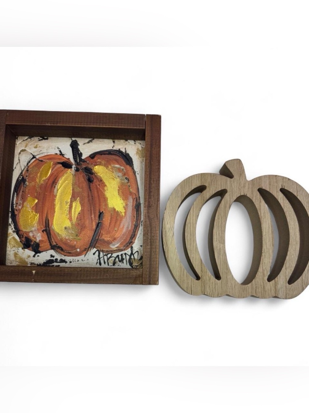 Kirklands Orange and Wood Pumpkin Wall Décor Pair